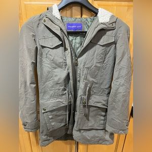 Madden Girl Olive green with  cream color sherpa hooded jacket